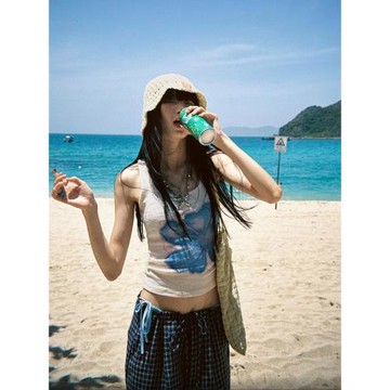 FENNI STUDIO/千禧 原創美式復古吊帶背心女夏季修身內搭外穿上衣