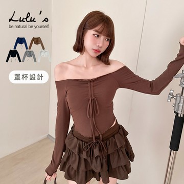 特價/木耳邊一字領胸抽繩罩杯BRATOP上衣５色【A01250896】