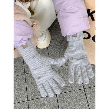 加長款羊絨針織手套女秋冬疊穿保暖毛線可觸屏露二指五指手套學生