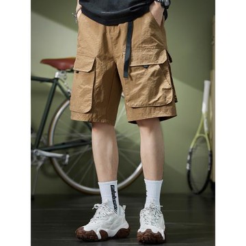 多口袋工裝短褲男冰絲速干夏季薄款戶外機能寬松休閑外穿五分中褲
