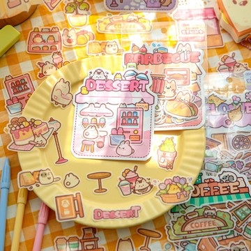 🍋檸檬青🍋新款現貨特價售完無補開間小店系列4款40枚入超可愛趣味卡通造景貼紙手帳裝飾素材