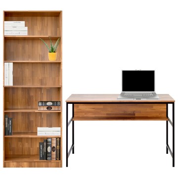 《HOPMA》英式工業風書桌書櫃組 台灣製造 工作桌-拼版柚木