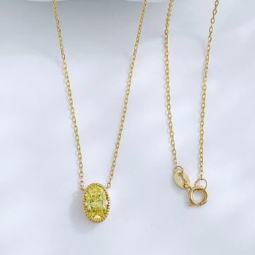 鉅曜 18K黃金 08克拉 橢圓的獨白時尚橢圓形黃鑽項鍊 FVY/VS+ （培育鑽石 彩鑽 鑽石 項鍊）