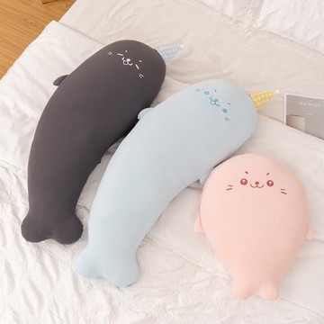 海豹玩偶公仔睡覺抱枕軟萌床上抱枕娃娃超軟抱枕冰絲午睡靠枕娃娃