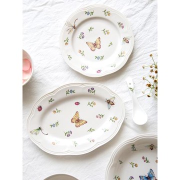 鎏金花園法式浮雕餐具復古圓形湯盤西餐盤陶瓷盤子網紅牛排盤菜盤