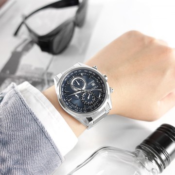 CITIZEN 星辰表 / AT8260-85L / 光動能 萬年曆 電波錶 藍寶石水晶玻璃 日期 不鏽鋼手錶-藍色/43mm