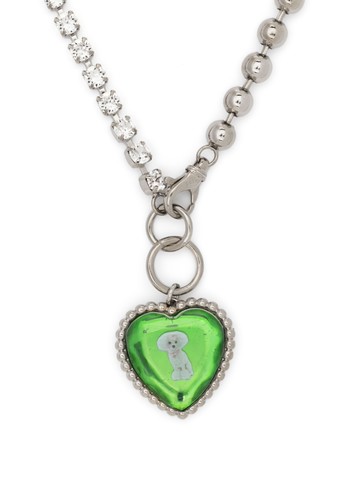SafSafu - crystal-embellished heart necklace - women - Brass - One Size - Silver