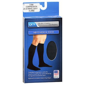QCS Mens Medical Socks Firm Compression XLarge Navy 1 Pair by Qcs