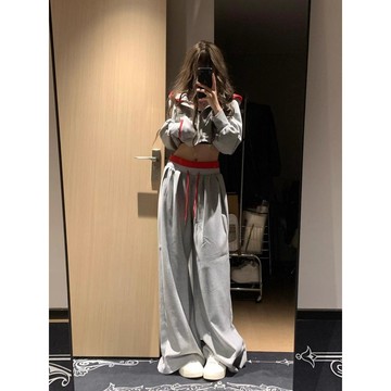 【砂糖夢境】早秋辣妹套裝女2025新款韓系顯瘦運動休閒短款露腰衛衣衛褲兩件套