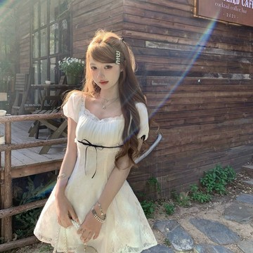 千金感蕾絲洋裝 氣質短袖洋裝 白色洋裝 收腰連衣裙 小個子洋裝 夏天女裝 婚禮洋裝 度假洋裝 顯瘦連身裙 海島洋裝 短裙