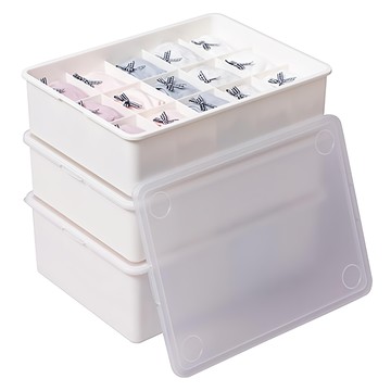 ezliving 塑膠 內衣收納盒 象牙白 半透明蓋 1格 1入 + 10格 1入 + 15格 1入 套組  15格: 320mm x 240mm x 90mm; 10格: 320mm x 240mm x 90mm; 1格: 320mm x 240mm x 120mm  1組