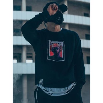 歐美潮牌圓領衛衣暗黑搖滾骷髏朋克復古賽博朋克風男加絨印花古著