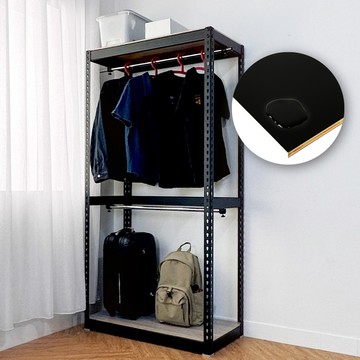 【空間特工】開放式吊衣櫃90x45x180 免螺絲角鋼架 落地衣架 吊衣架黑角鋼｜時尚黑層板