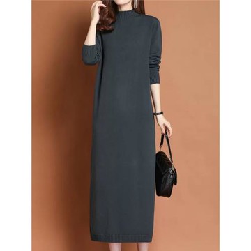 女士長款毛衣秋冬新款配大衣針織羊毛衫加肥大碼連衣裙過膝打底衫