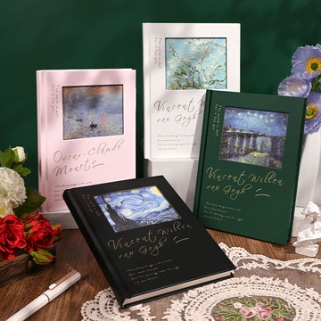 復古文藝鏤空筆記本子 精致鹽系ins橫線記事本學生油畫風手帳日記