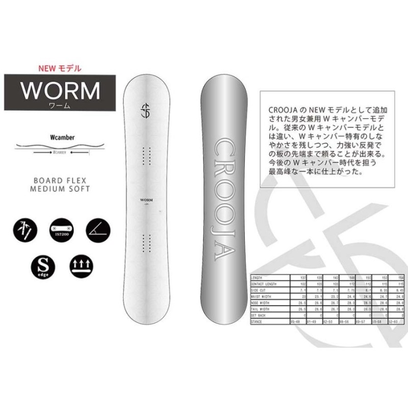 高い品質 【CROOJA WORM】148 スノボー 板 23-24 ダブルキャンバー ...