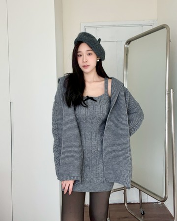 【千金感麻花】DOMISS千金感麻花毛衣裙 洋裝+外套 毛衣外套 (現貨)