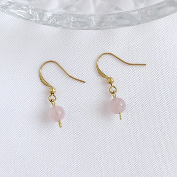 古典串珠。粉晶 黃銅耳環 手作 垂墜耳環 耳勾 桃花 貴人緣 少女