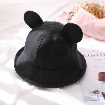 夏天純棉牛仔布帽帶耳朵的帽子可愛漁夫帽女盆帽夏季INS百搭夏季1入