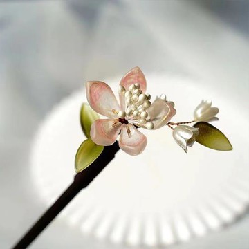 【ANGEL】春粉梅花清新中國風木製髮氈髮髻(粉色)