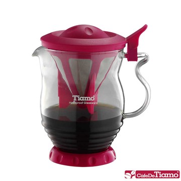 Tiamo 極細濾網分享壺 350ml-桃紅色(HG1968)