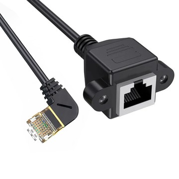 Fujiei Cat8極細公/母帶耳網路線左彎 0.5 M