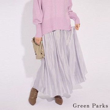 〚Green Parks〛光澤亮面褶襉素面長裙