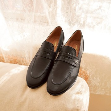 紳士袖扣! 月球漫步樂福鞋 黑 全真皮 MIT -冬夜色