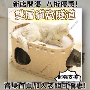 【超強承重 不塌陷 多貓可用】貓窩 貓隧道 毛氈立體貓別墅 雙層 大空間 不掉屑貓抓闆 耐抓耐磨 貓爪貓玩具