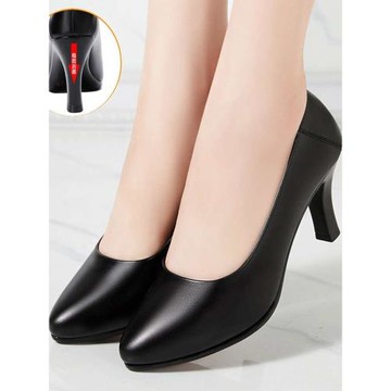 百鳥情女鞋真皮通勤工作皮鞋圓頭優雅7厘米一體高跟鞋軟底單鞋女