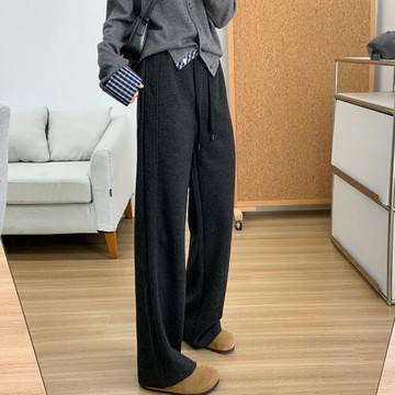 顯瘦C位！羊毛呢休閑褲女雙走線窄版直筒闊腿褲秋冬加絨高腰長褲