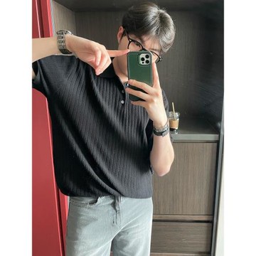 MRCYC高級感翻領針織T恤男士夏季寬松短袖Polo衫韓系潮流半袖保羅