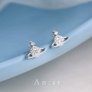 An:Sr—「925銀針 西太后星球鑽耳釘」造型 星球 飾品 耳飾 耳釘 耳針 A0002