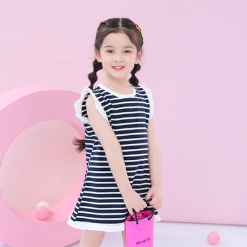 【Arbea】長版上衣女童夏裝萊卡棉連衣裙子 女條紋無袖彈力背心吊帶裙【C367】