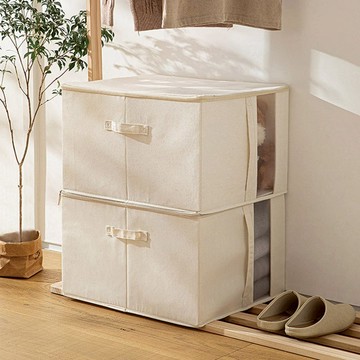棉麻布可折疊衣物收納箱(附透窗)-60L-3入 單一規格