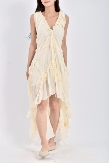 加購優惠(S) aviva on earth質感棉質無袖前長後短黃色洋裝