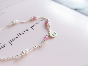 925純銀 點點星光 粉紅碧璽 珍珠 客製化刻字 手鍊 免費送禮包裝