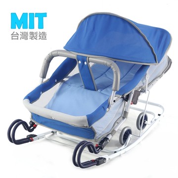 YBL 台灣製造MIT 坐躺兩用雙管加寬型彈搖床(附蚊帳)-寶藍色