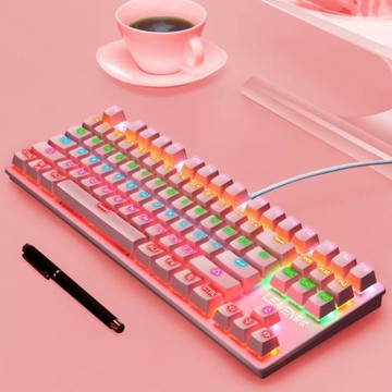 裂紋K550朋克機械鍵盤87鍵4色USB有線青軸游戲競技辦公筆記本電腦