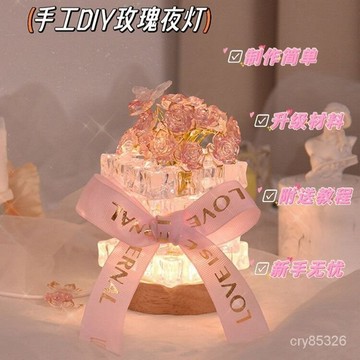 小紅書衕款 冰塊蝴蝶玫瑰花小夜燈 diy玫瑰小夜燈 情人節 手工 玫瑰花diy小夜燈 DIY材料包 手工藝 手作 擺件