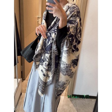 直購#大方巾 圍巾披肩  女圍巾 圍脖 茹伊叢手繪方巾 雙面圍巾 禮服披肩 精品大披肩 保暖圍巾 披風圍巾 撞色圍巾-Misaki精品