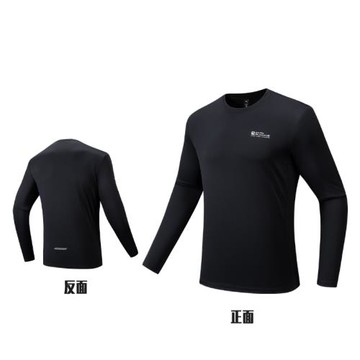 安踏速干T跑步長袖t恤男秋冬戶外跑步訓練針織打底衫黑色運動上衣