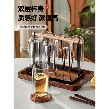 雙層玻璃杯家用耐高溫高硼硅泡茶杯子待客大容量隔熱防燙水杯套裝