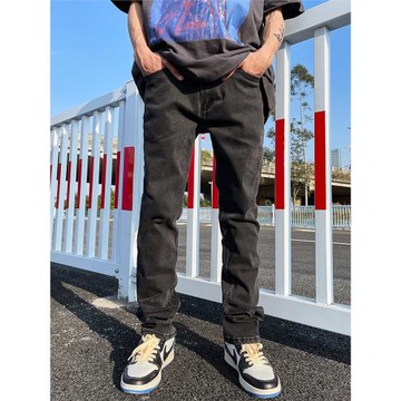 歐美黑灰色微喇叭直筒牛仔褲男百搭彈力修身簡約顯瘦2025休閑長褲