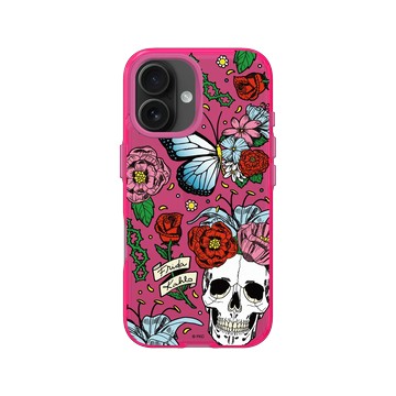 iPhone 16 Clear 粉漾桃 - Frida Kahlo - 花骨骷顱頭