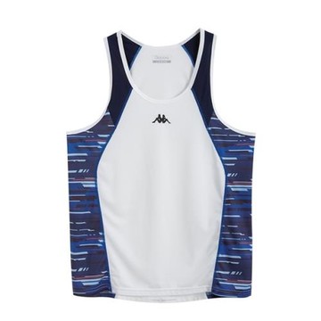 KAPPA義大利 時尚舒適型男吸濕排汗速乾田徑背心 白 新丈青A72-R941-0
