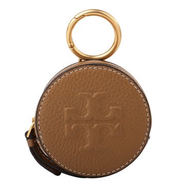 TORY BURCH THEA LOGO皮革掛式圈環圓型零錢包(杏色)
