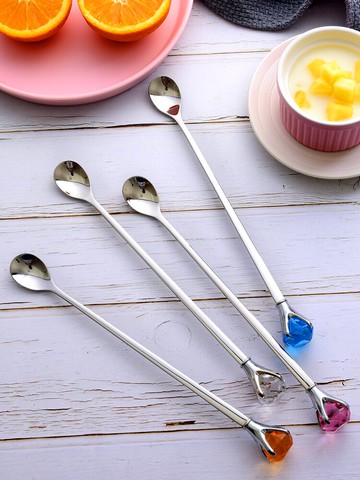 咖啡勺子長柄攪拌勺棒創意可愛不銹鋼鉆石可掛家用小號韓式歐細長