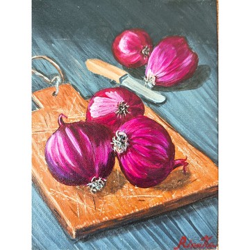 紅洋蔥靜物小廚房牆面藝術原創畫作  作者  RinaArtSK