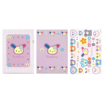 sun-star 三麗鷗 L型A5資料夾/貼紙 - 經典Y2K格紋風格  花小兔 紫色  1組